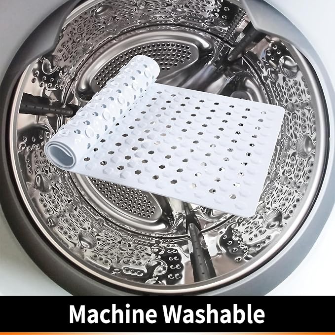Yimobra Bathtub Mat Non Slip, 27.5"x15.5" Machine Washable Shower Floor Mat, Soft on Feet, Bathmat with Drain Holes and Suction Cups, Bathroom Essentials, White