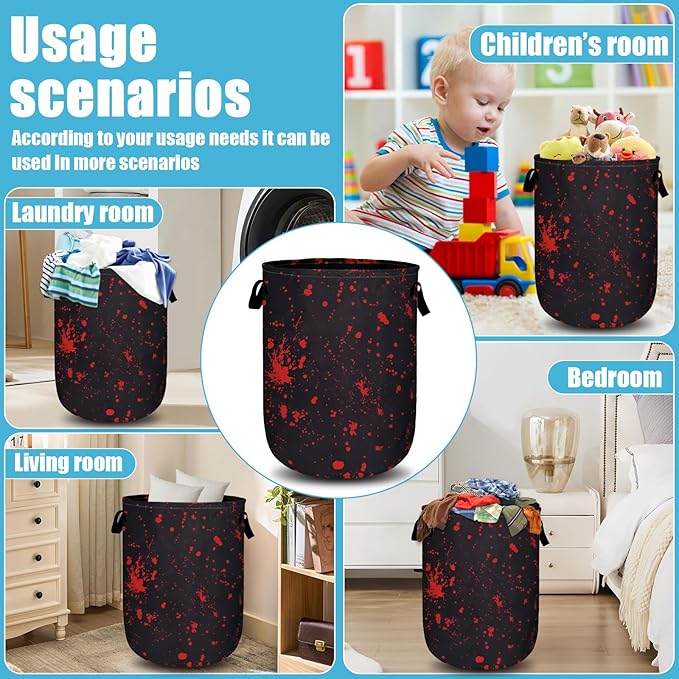 Blood Splattered Laundry Basket, Laundry Hamper Collapsible Oxford Cloth with Handle Clothes Toy Storage Bin for Bathroom Laundry Room Bedroom 15.7 X 20 Inch
