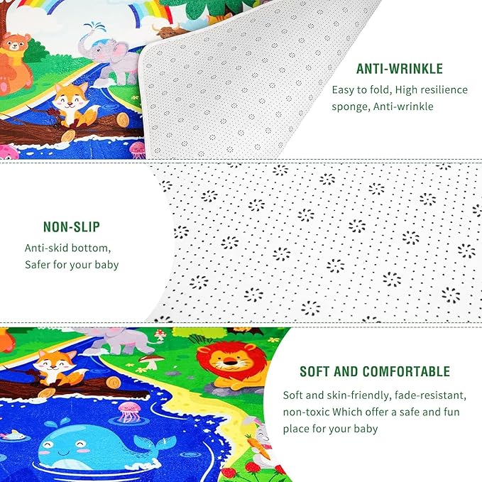LTKOUGFAM Baby Play Mat for Floor, Baby Crawling Mat Soft Surface Toddler Playmat for Babies, Non-Toxic Foldable Non-Slip ABC Mats for Kids Infants Girls Boys (47.2X31.5 INCH)