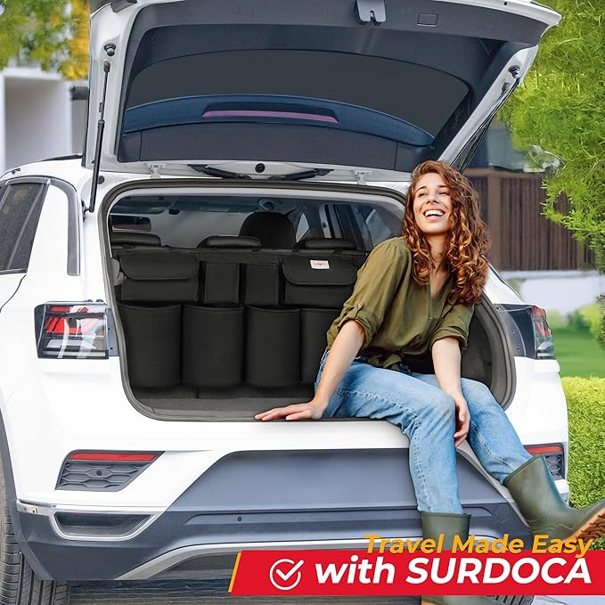 SURDOCA Car Trunk Organizer, LARGE CAPACITY Car Organizers and Storage with 8 Pockets, Upgraded Trunk Storage for Car, SUV, Truck, MPV