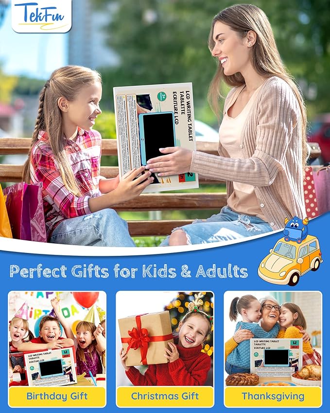 TEKFUN Kids Toys Gifts for 3+ Years Old Boys Girls Toddler, 12inch LCD Writing Tablet Erasable Drawing Tablet Writing Pads, Kids Travel Toys Boys Girls Birthday Gifts Age 3 4 5 6 7 (Blue)
