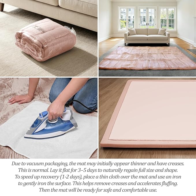 AEOCOO 71x79 Baby Play Mat for Floor, 1.3" Thick Memory Foam Cushion Toddler Baby Kids Extra Large Tummy Time Mat, Nursery Rug, CloudSoft Velvet Anti-slip for Crawling, Living Room, Tatami Style, Pink