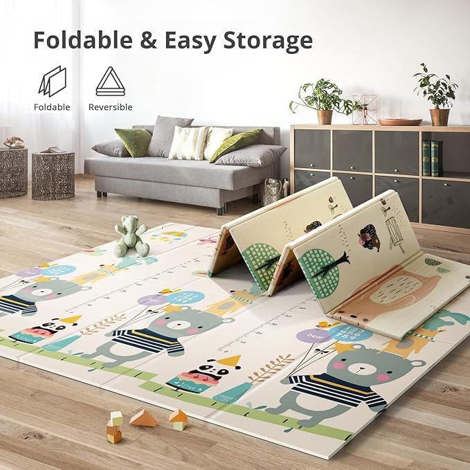 UANLAUO Baby Play Mat,71"x 79" Large Baby Mat for Floor,Foldable Playmats for Babies and Toddlers, Waterproof Foam Play Mat,Kids Play Mat with Travel Bag,Play & Tummy Time,Indoor&Outdoor Use(Bear)