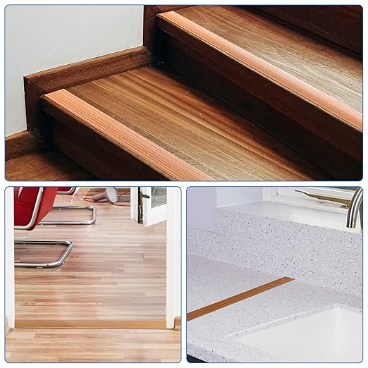Floor Transition Strip Self Adhesive, Flat Laminate Floor Cover Strip 2" Wide Vinyl Floor Flat Divider Strip, Wood Grain Design (20Ft, Brown)