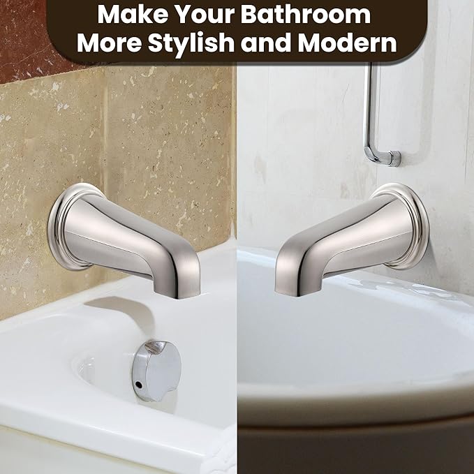 Dreyoo Tub Spout (Universal Fits 1/2" Copper Pipe, 1/2" IPS and 3/4" IPS), Bathroom Bathtub Faucet with Adapters and Hex Wrench(Brushed Nickel,Without Diverter)
