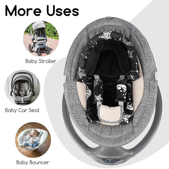 GFU Baby Car Seat Head Support for Newborn, 2 in 1 Infant Car Seat Head Body Support with Strap Pads, Soft Stroller Cushion Pillow Insert for Girls, Fits for Stroller, Swing, Black Star