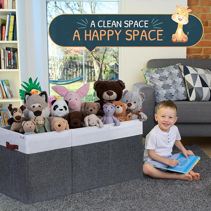 Extra Large Toy Storage Organizer with Lid - Sturdy, Collapsible Toy Chest Storage Box Design - Toys Bin with Dividers for Kids, Nursery, Bedroom, Playroom 37"x16"x14"