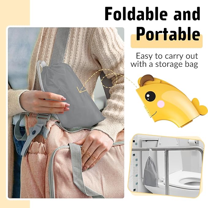Maliton Travel Potty Training Seat for Toddler, Portable Foldable Potty Seat Cover Fits Round & Oval Toilets, Non-Slip Toilet Seat with Free Travel Bag(Yellow Bee)