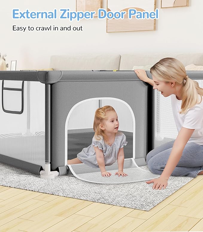 Dripex Baby Playpen, 47×47 Inch Small Playpen for Babies, Enhanced Safety Baby Play Yard for Indoor & Outdoor, Infant Play Pen with Soft Breathable Visible Mesh, Anti-Fall Design & Easy Setup, Grey