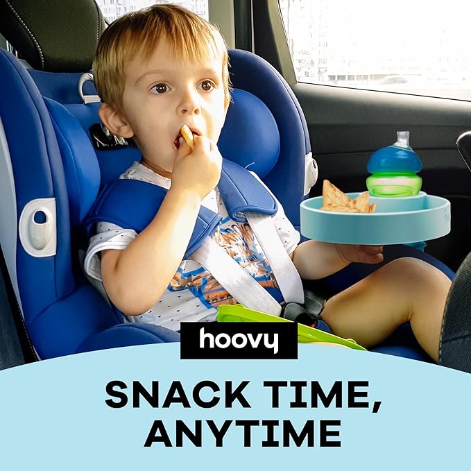 Hoovy Silicone Cup Holder Tray for Car Seat, Booster Seat, Stroller - Carseat Snack Trays for Kids Travel - Cup Holders Food Tray - Sharkskin 1 Pack