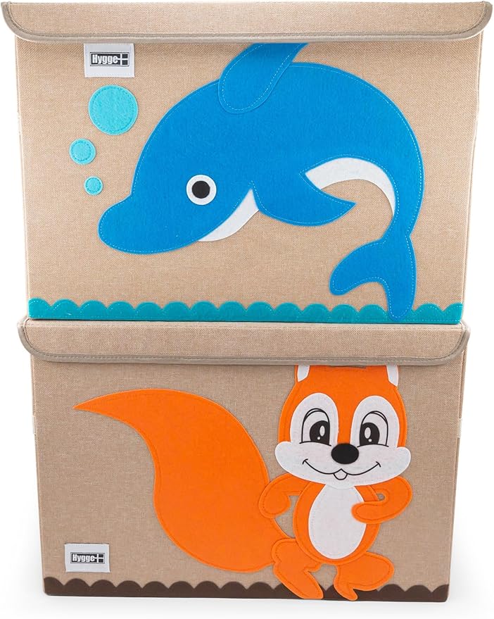 HYGGE + Animial Toy Storage Bin with Lid 20.8" x 13" x 13" Durable fabric & lightweight design. Great for storing toys, books, linens, games, clothing, baby products & more! (Squirrel)