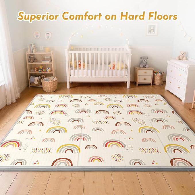 Baby Play Mat for Floor, Extra Large Play Mat for Baby, 79 x71" Memory Foam 0.8" Thick Crawling for Babies,Toddlers Infants, Reversible Baby Play Mat,Foldable Foam Floor Mat for Tummy Time