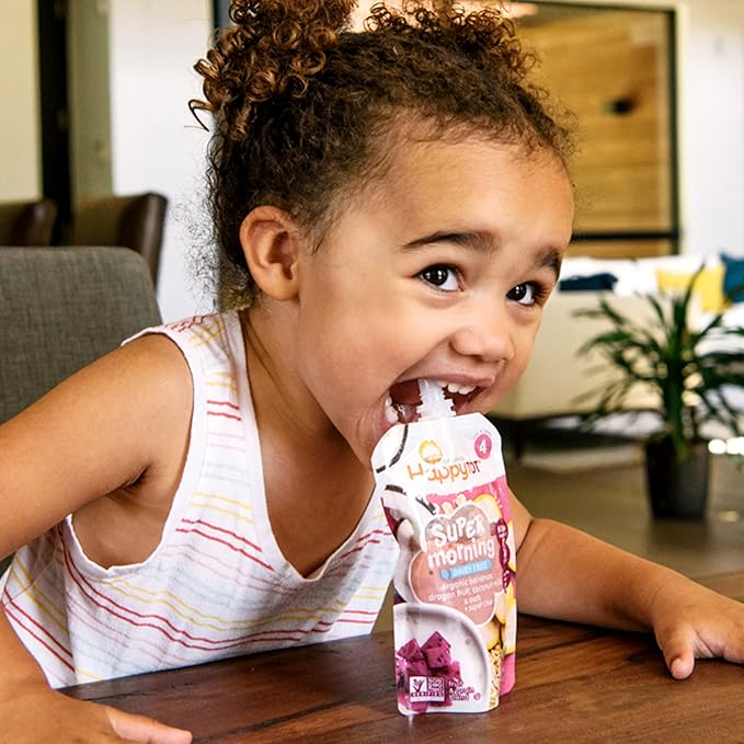 HAPPYTOT Organics Stage 4 Baby Food Pouches, Gluten Free, Super Morning Fruit & Oat Variety Pack Blend 4 Oz (Pack of 16), Amazon Exclusive