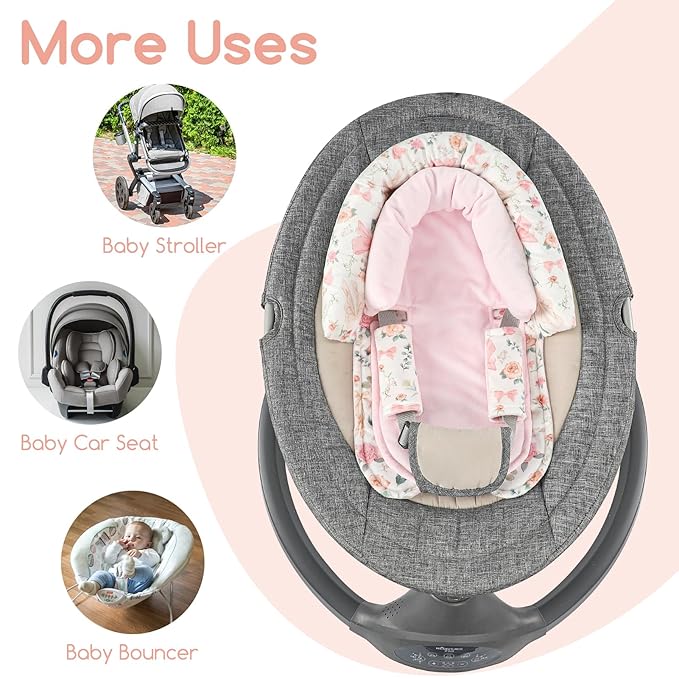 GFU Baby Car Seat Head Support for Newborn, 2 in 1 Infant Car Seat Head Body Support with Strap Pads, Soft Stroller Cushion Pillow Insert for Girls, Fits for Stroller, Swing, Pink Floral