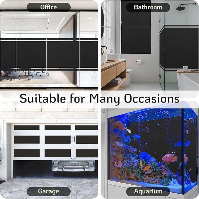 LUTE Blackout Window Film Removable Window Tint for Home Privacy Black 17.5" x 118.1", Static Cling for Inside Dark Sunlight Blockers Darkening Light Blocking for Bedroom Home Theater Garage