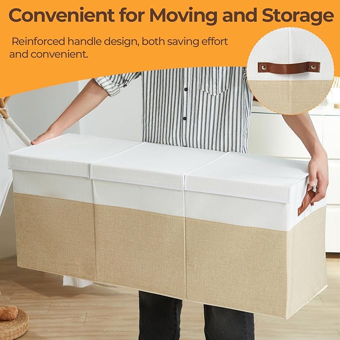 Uniency Extra Large Toy Box,150L Foldable Sturdy Toy Storage with Lid,40"x14"x16" Kids Storage Organizer, Toy Chest for Boys&Girls,for Living Room,Nursery,Bedroom,Playroom,Large Capacity Toybox(Beige)