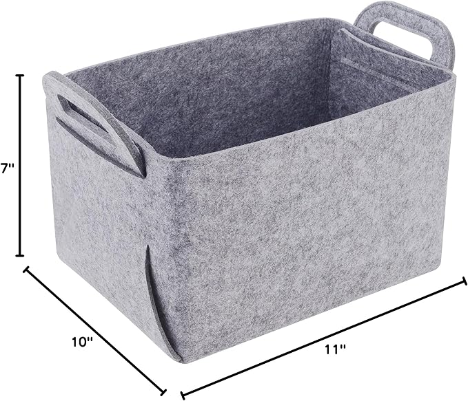 Minoisome Storage Basket Felt Storage Bin Collapsible& Convenient Box Organizer with Carry Handles for Office Bedroom Closet Babies Nursery Toys Laundry (Light grey, 15.7inch(L)×11inch(W)×10inch(H))