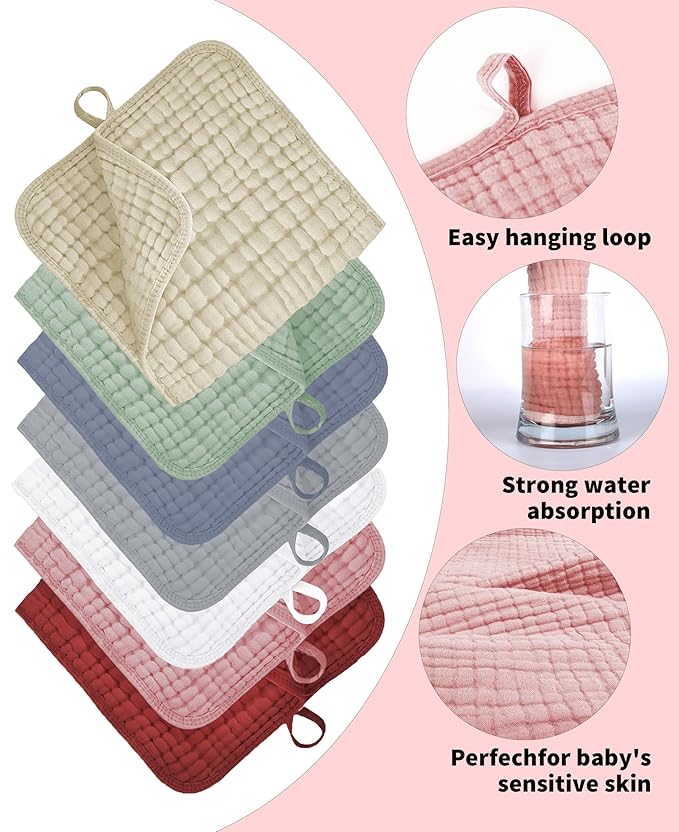 14Pack Muslin Baby Burp Cloths 100% Cotton 20"X10" Soft Absorbent Quick Drying Newborn Drool Baby Face Washcloths
