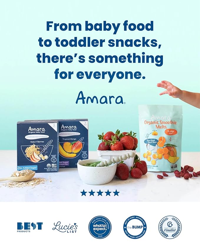 Amara Organic Baby Food - Stage 2 - Kale Potato - Baby Cereal to Mix With Breastmilk, Water or Baby Formula - Shelf Stable Baby Food Made from Organic Fruit and Veggies - 7 Pouches, 3.5oz Per Serving