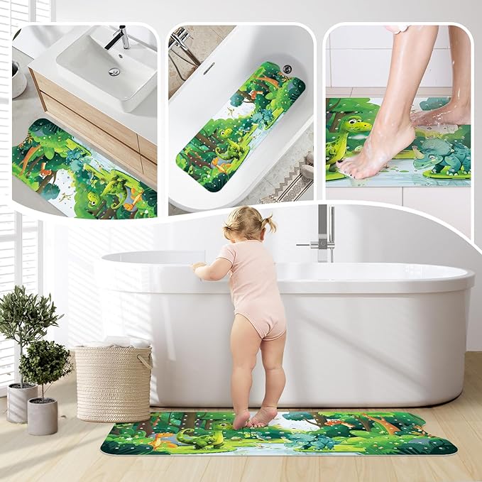 SHUCHING Baby Dinosaur Bath Mat for Tub Non Slip-40 X 16 Inch, Bathtub Mat Non Slip for Boys Kids, Toddler Long Shower Mat for Bathroom