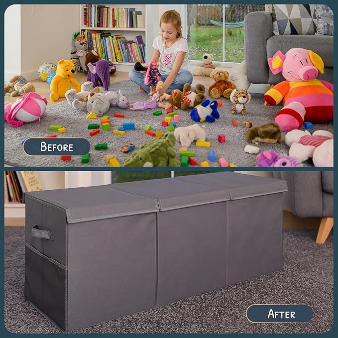 SoftOwl Extra Large Toy Storage Organizer with Lid - Sturdy, Collapsible Toy Chest Storage Box Design - Toys Bin with Dividers for Kids, Nursery, Bedroom, Playroom 37"x16"x14"