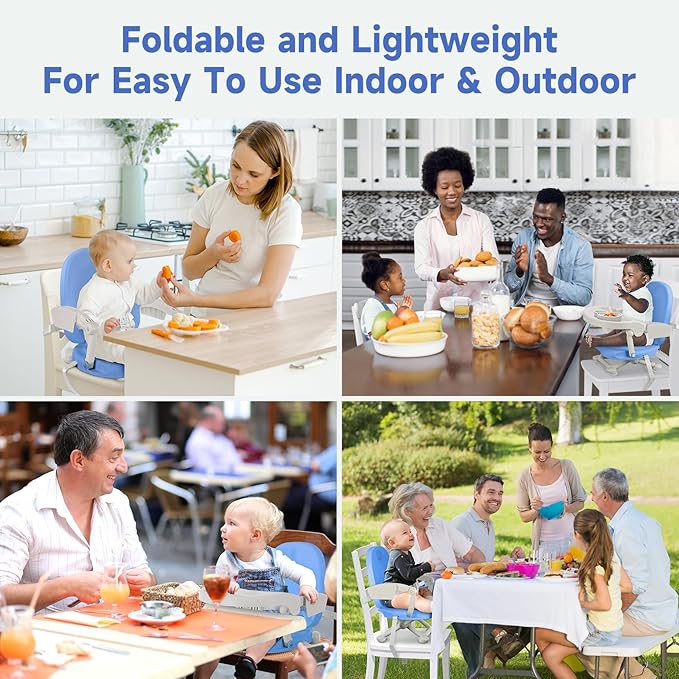YOLEO Baby High Chair Booster Seat for Dining Table, Foldable High Chairs with Adjustable Heights, Travel Booster Seat with Removable Tray