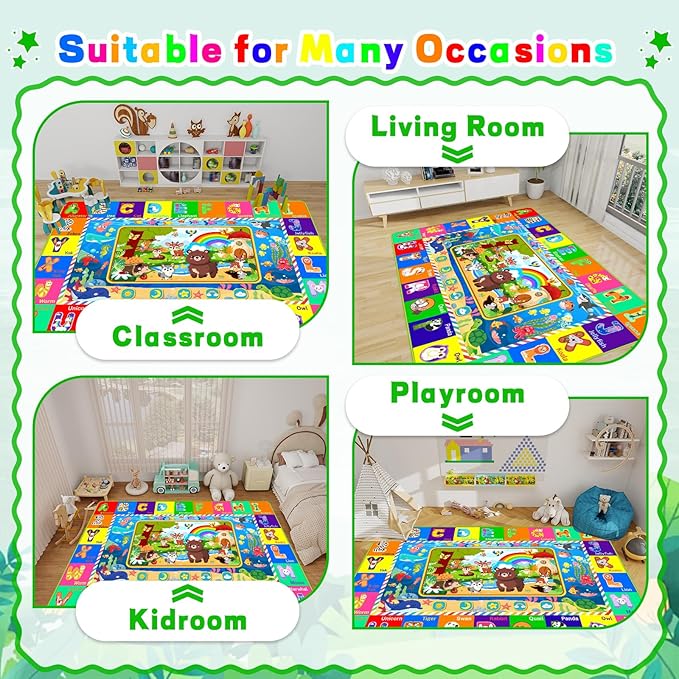 Baby Play Mat for Floor, ABC Kids Play Mat, Forest Animals Kids Rugs for Girls and Boys Playroom, Foldable Rug for Baby Toddler Infants Crawling Playing (Green, 59X39.4 INCH)
