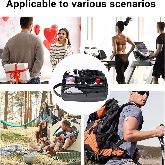 Mens travel toiletry bag, Gift For Men,PU Leather Water Resistant Cosmetic Bag Dopp Kit Shaving Pouch with Large Capacity for Toiletries Accessories(Black)