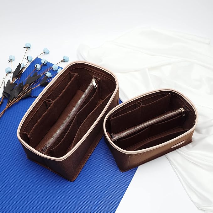 Purse Organizer Insert for Handbags, Fit Speedy 30 Neverfull Felt Tote Insert with Base Shaper Zipper Bag in Bag