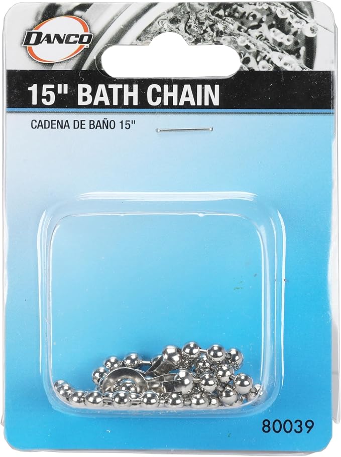 Danco, Inc. 80039 Stopper Bead Chain, 15 in L, Stainless Steel, Chrome Plated, Replacement