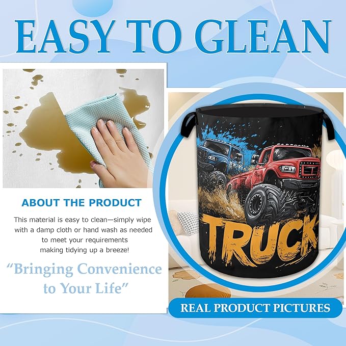 Trucks Laundry Basket Collapsible Laundry Hamper Clothes Toy Storage Bin for Bathroom Bedroom Room Decor 16" X 20.8"