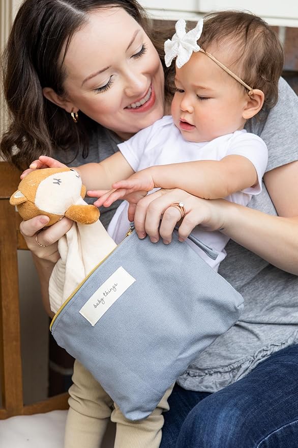 Pearhead Mommy and Baby Things Pouch Set, Canvas Zipper Organizer Bags for Diaper Bag and Travel, Cosmetic and Makeup Bag for Mom