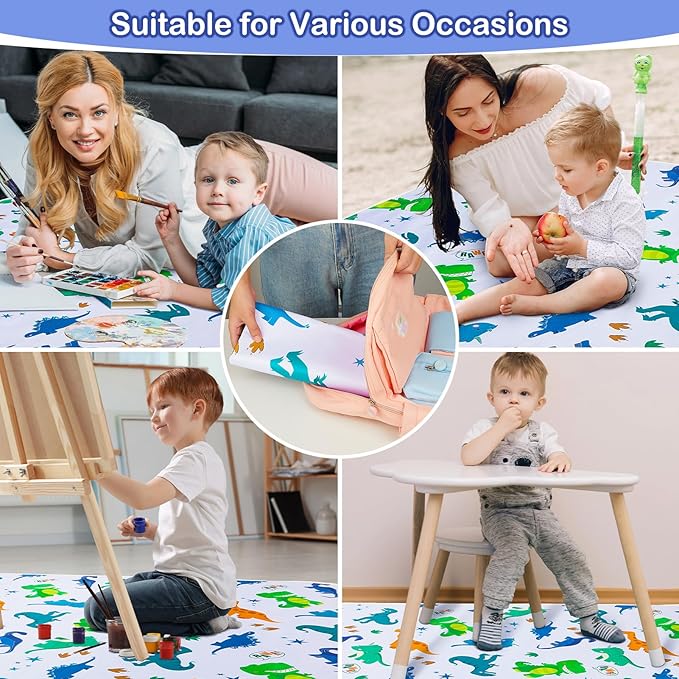 Basumee Splat Mat High Chair Mat Waterproof Baby Play Splat Mat for Under High Chair Food Catcher Highchair Mat for Floor Non Slip Bottom, Green Dinosaur, 51x51 Inches