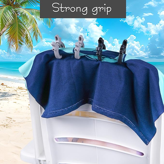 SHIDOW Plastic Beach Towel Clips for Chairs Windproof Design Clips for Towels on Beach, Pool, Cruise Ship, Boat (8 Pack, White and Black)