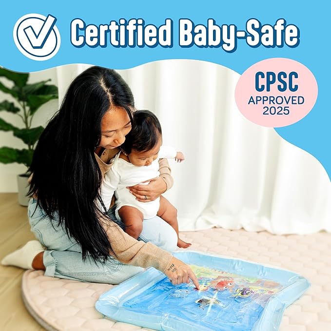 SplashEZ Lights Up Tummy Time Water Mat for Babies, Large Baby Water Mat Tummy Time for Sensory Play with LED Glowing Fishes, Inflatable Fun Play Pad for Infants & Toddlers 3 to 36 mo