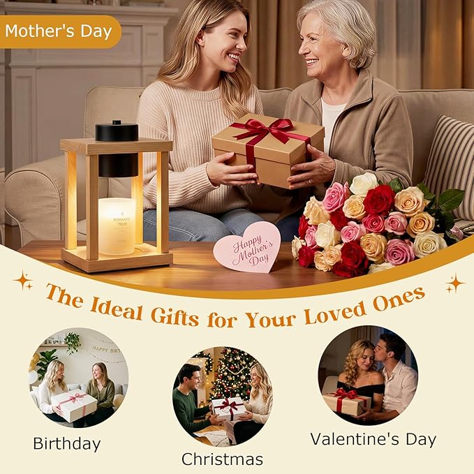 Candle Warmer Lamp Wood with Timer, Dimmable Electric Candle Lamp Warmer for Jar Candles, 2 * 35 Watt Bulb, Birthday Gifts for Women Mom, Decorative Wooden Candle Lamp for Bedroom Home Decor
