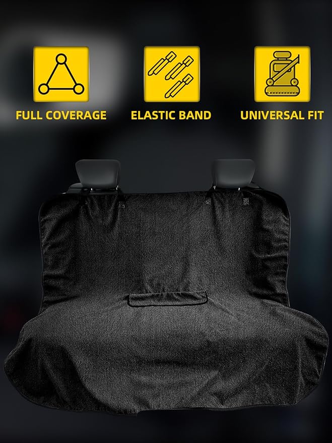ZIMABLUE Terry Cloth Back Seat Cover Black Universal Waterproof Car Sport Towel Seat Cushion Sweat-Absorbent Towel Cloth Suitable for All Seasons Waterproof Beach Seat Cover Washable