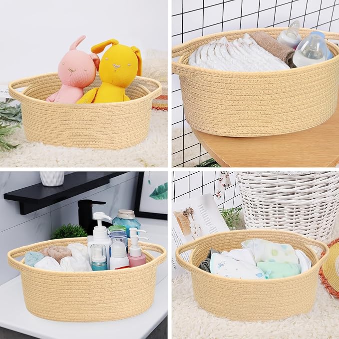 ABenkle Small Woven Easter Basket with Handle, 12x8x5 inches, Durable Storage Basket, Gift Wrap Ready with Ribbon