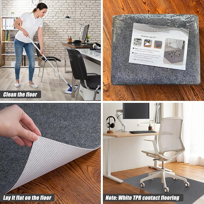 Sycoodeal Office Chair Mat for Hardwood Floor,Office Computer Gaming Chair Mat for Tile Floor,Large Floor Protector Rug,Anti-Slip,Easy to Clean,Grey(48"x55")