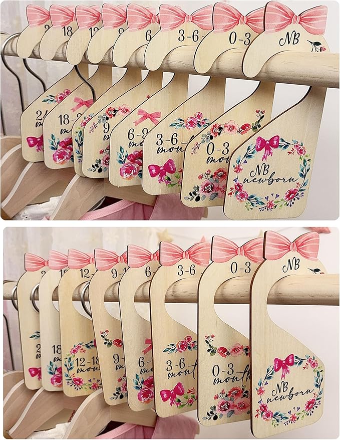 Baby Closet Dividers 8pcs Double-Sided Baby Clothes Dividers for Closet Wooden Nursery Decor for Gilrs Wardrobe-Ideal Baby Size Closet Organizer