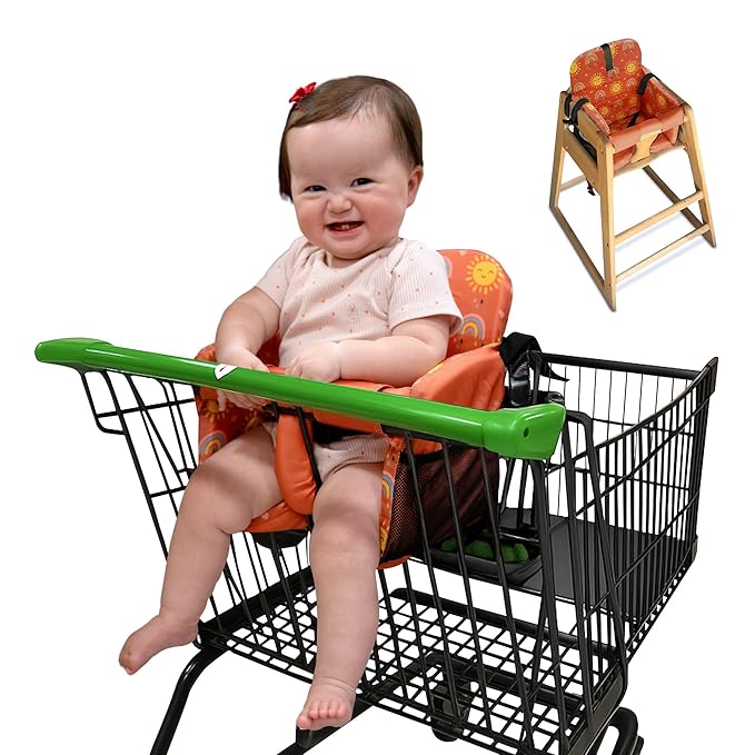Shopping Cart Seat Cover for Baby, High Chair & Grocery Seat Protector, Padded Chair Covers for Restaurant Seats, Unisex Machine Washable Grocery Cart Liner & Swing Insert – Sun & Rainbows