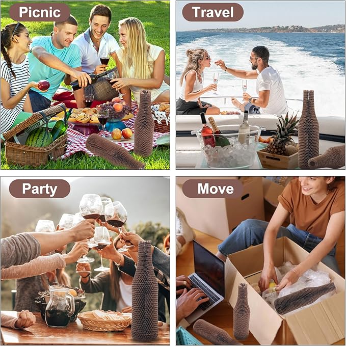 Wine Bottle Protector Sleeves by Honeycomb Paper,36 Set Reusable Glass Liquor Bottle Sleeves for Airplane Travel,Transport,Camping-Proof Safety Impact Resist