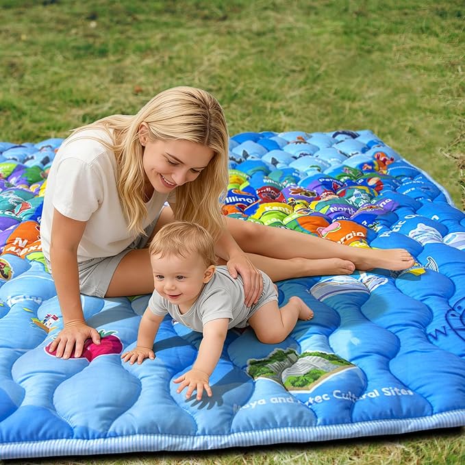 Baby Play Mats for Floor, 71”x59” Upgraded Thickness & Larger Super Soft Playmat for Babies and Toddlers, Foldable Washable, Upgrade Anti-Slip Crawling Mat for Playpen(Map)