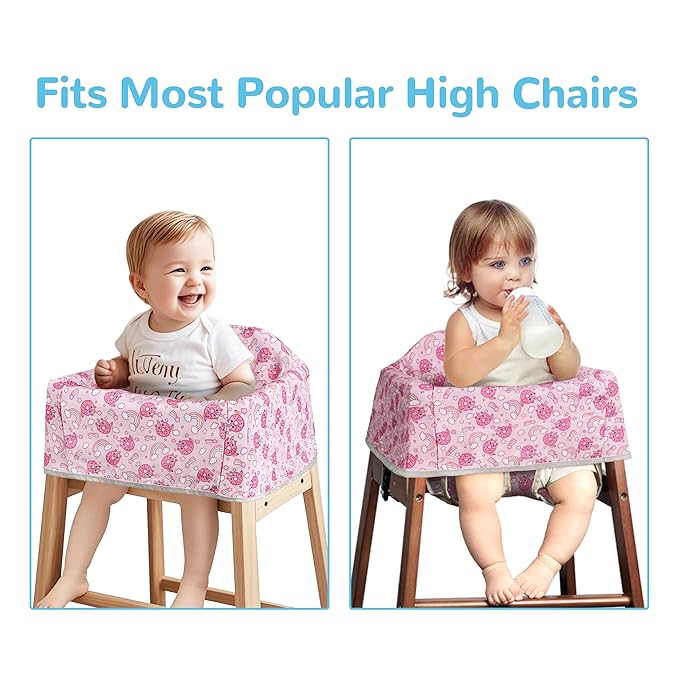 Solfres Dual-Belt High Chair Cover, Baby High Chair Cover, Upgrade Version, for Wooden or Restaurant High Chair, Sturdy and Robust Material, Rainbow Unicorn Donut