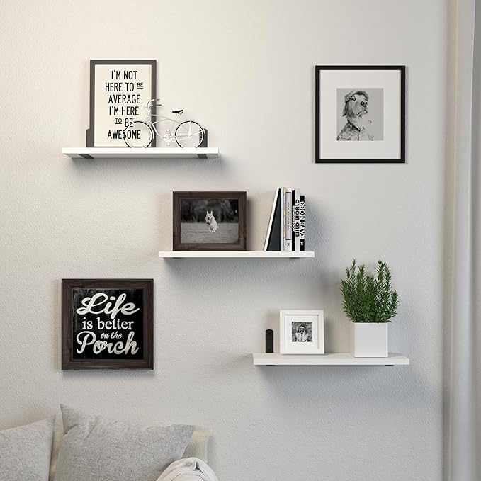 Floating Shelves, 3 Sets Wall Wooden Shelves for Décor, Mounted Bathroom Shelf Storage, Book Wall, Bedroom, Living Room – White, HM02