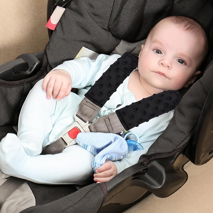 WINGHENLEE Baby Car Seat Strap Pads, Toddler Car Seat Strap Shoulder Covers for Baby Kids, Double-Sided Car Seat Belt Covers for Stroller/Pushchair/Baby Swing, Soft Flannel & Mesh, Black