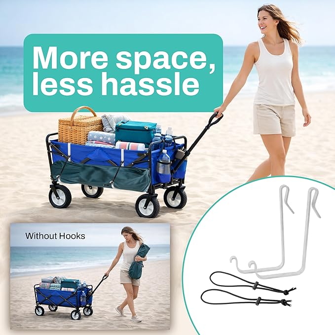 Extra Large Wagon Hooks for Camp Chairs and Umbrellas – Heavy Duty Wagon Accessories for Beach Trips, Camping, Sports Events, Travel, and Stroller Wagons