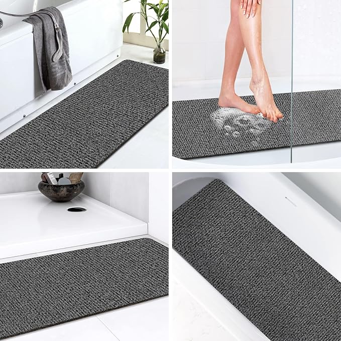 LuxStep Shower Mat Bathtub Mat,47x16 inch, Non-Slip Bath Mat with Drain, Quick Drying PVC Loofah Bathmat for Tub,Shower,Bathroom (Phthalate Free,Black)