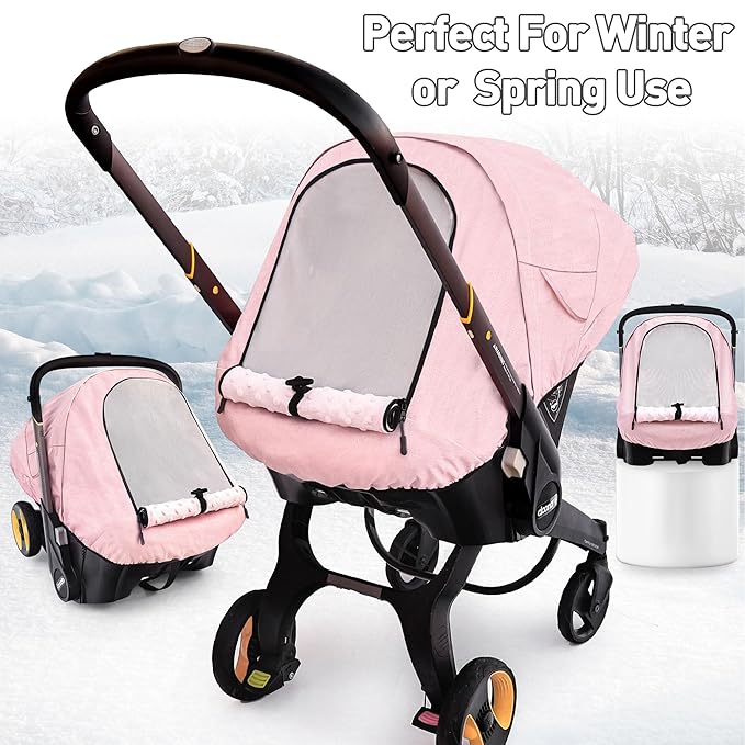 Waterproof Baby Car Seat Cover Compatible with Doona Car Seat and Stroller,Patented Windproof Car Seat Canopy for Girls, Keeps Babies Warm and Coz(Pink)