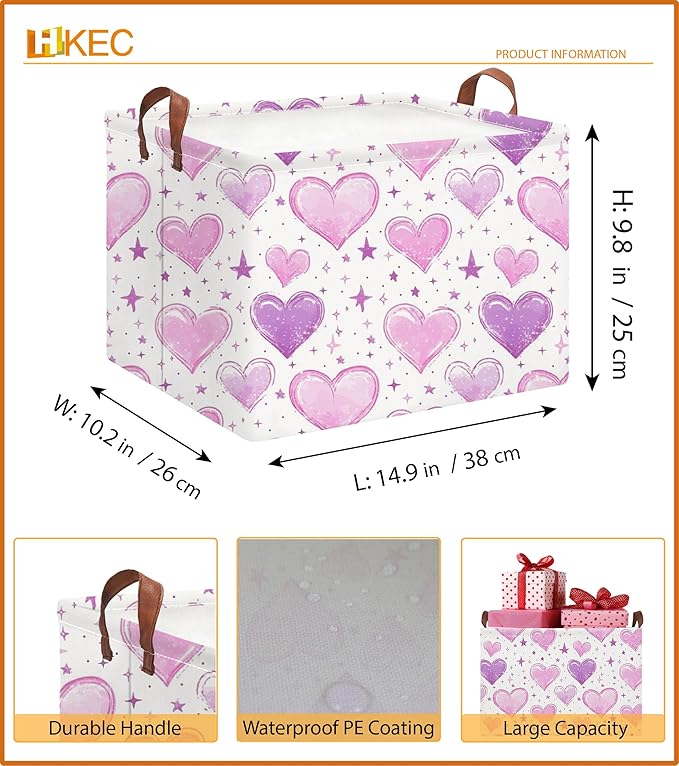 HKEC Rectangle Storage Basket with Handles,Collapsible Storage Bin,Books Box,Gift Basket(Dreamlike Love)